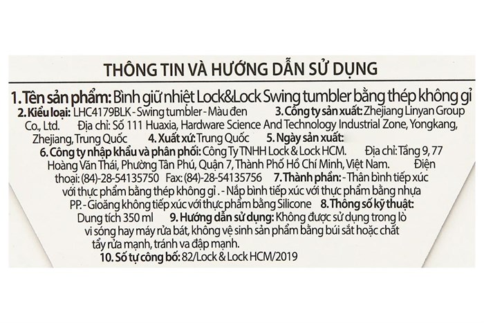 Ly giữ nhiệt inox 350 ml Lock&Lock LHC4179BLK Màu Đen