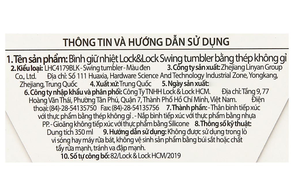 Ly giữ nhiệt inox 350 ml Lock&Lock LHC4179BLK Màu Đen