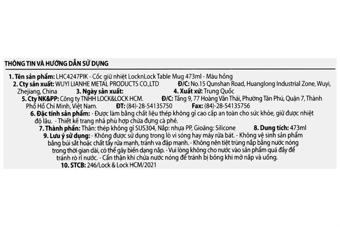 Ly giữ nhiệt inox 473 ml Lock&Lock LHC4247PIK Màu Hồng