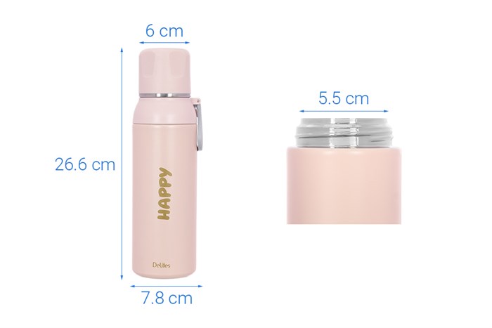 Bình giữ nhiệt inox 700 ml Delites TH2351 Hồng Màu Hồng