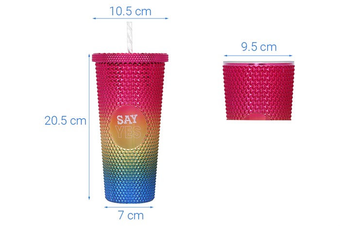 Ly nhựa 2 lớp kèm ống hút 710 ml DMX TH90061 Màu Màu Hồng Đa Sắc