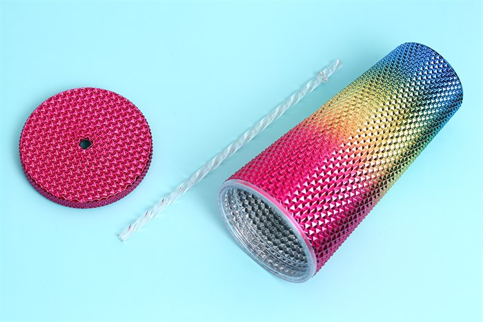 Ly nhựa 2 lớp kèm ống hút 710 ml DMX TH90061 Màu Màu Hồng Đa Sắc