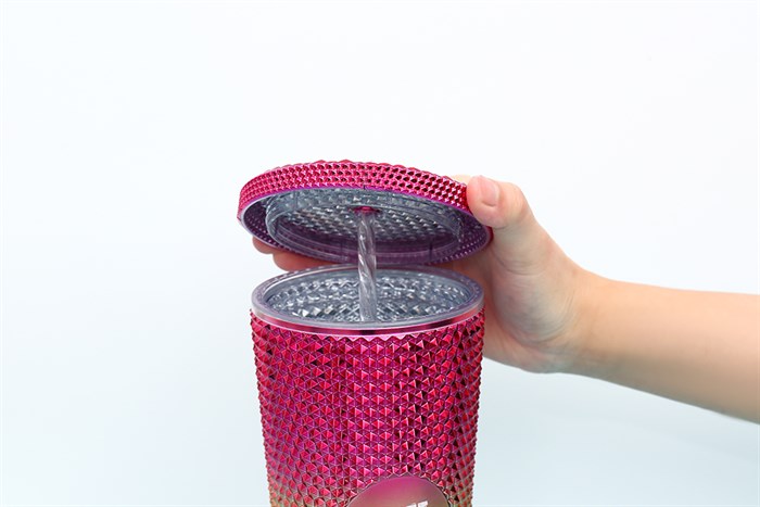 Ly nhựa 2 lớp kèm ống hút 710 ml DMX TH90061 Màu Màu Hồng Đa Sắc