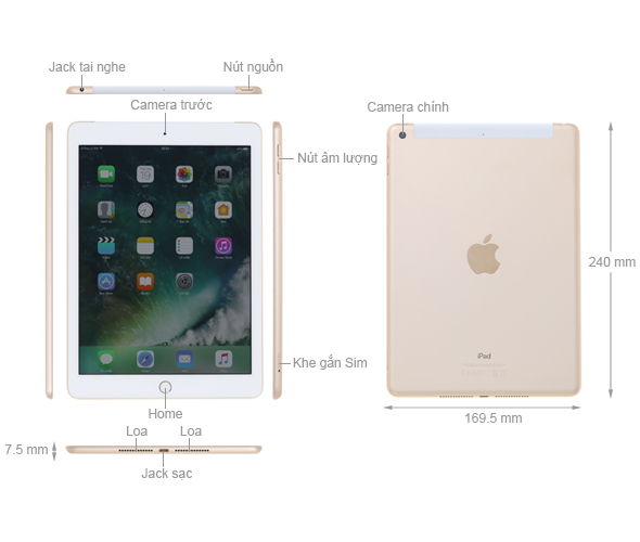 Máy tính bảng iPad Wifi Cellular 32GB (2018)