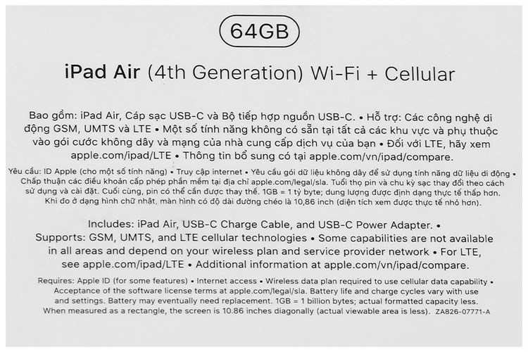 Máy tính bảng iPad Air 4 Wifi Cellular 64GB (2020) Màu Bạc