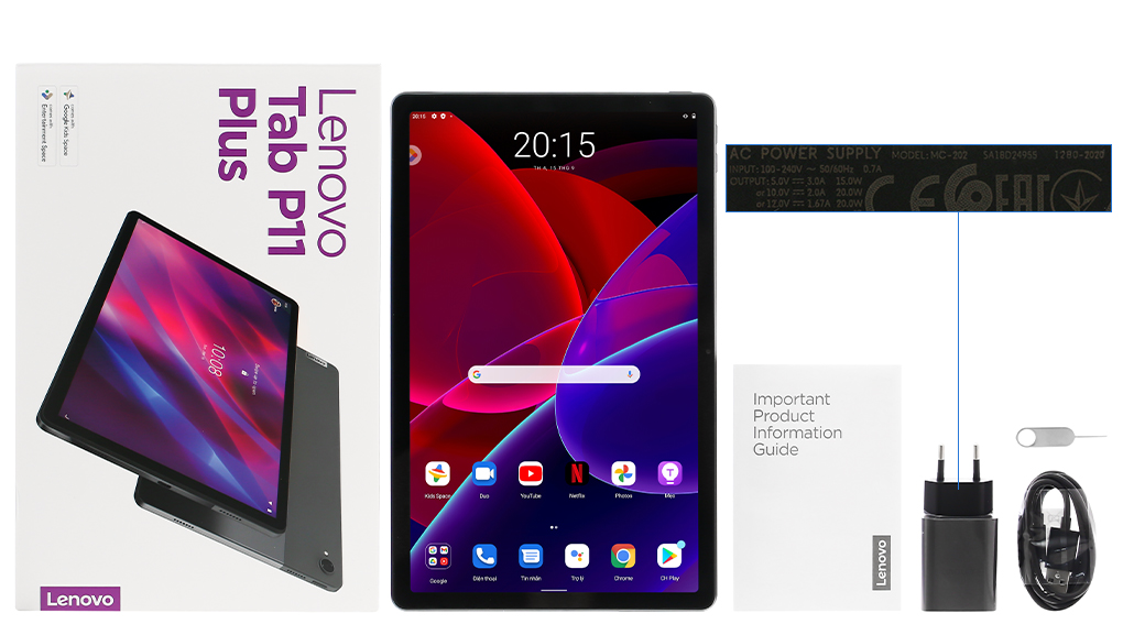 Bộ sản phẩm gồm: Sách hướng dẫn, Cây lấy sim, Hộp máy, Cáp Type C - Type A, Củ sạc nhanh rời đầu Type A