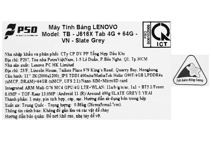 Máy tính bảng Lenovo Tab P11 Plus Màu Xám