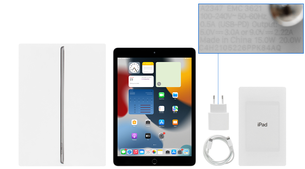 Bộ sản phẩm gồm: Sách hướng dẫn, Hộp máy, Cáp Lightning - Type C, Củ sạc nhanh rời đầu Type C