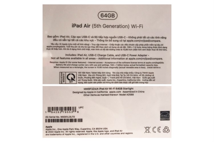 Máy tính bảng iPad Air 5 M1 WiFi 64GB Màu Trắng