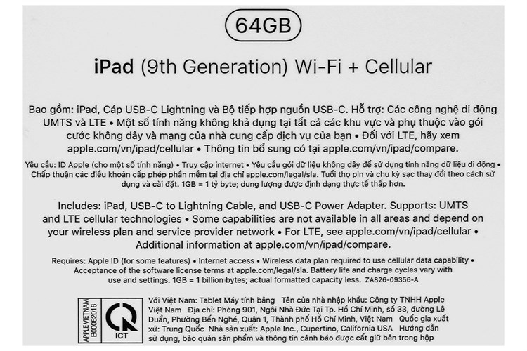Máy tính bảng iPad 9 4G 64GB Màu Xám