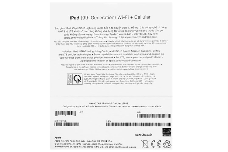 Máy tính bảng iPad 9 4G 256GB Màu Xám