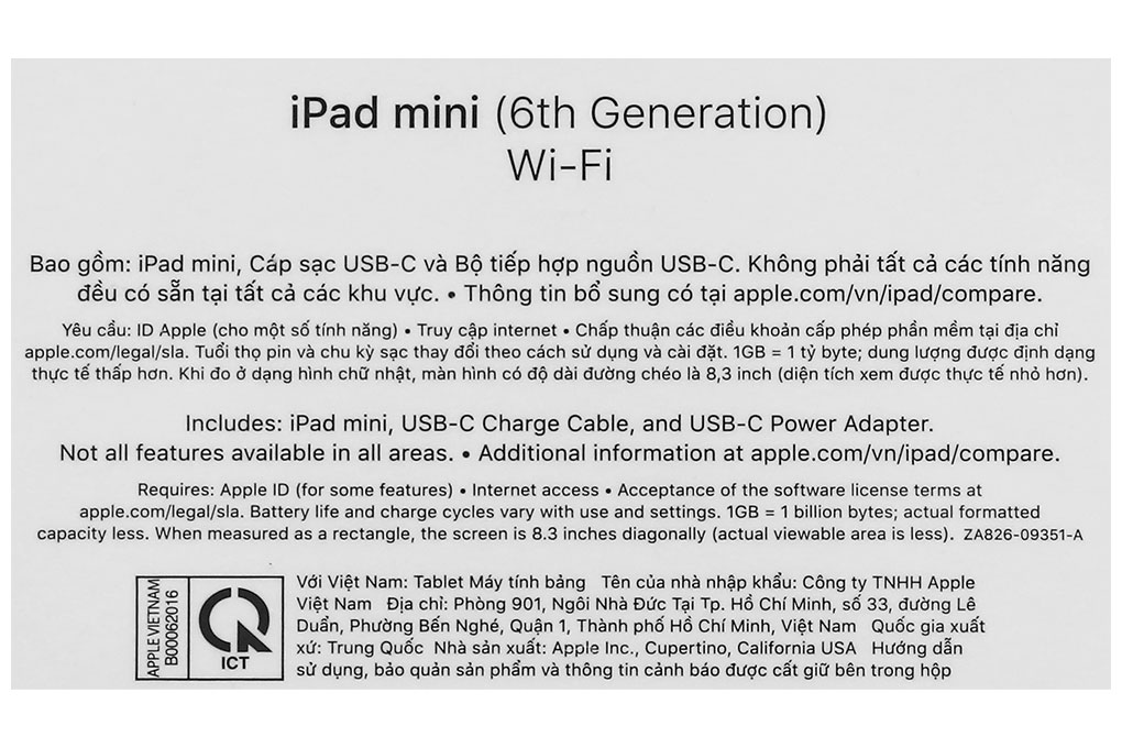 Máy tính bảng iPad mini 6 WiFi 256GB Màu Trắng