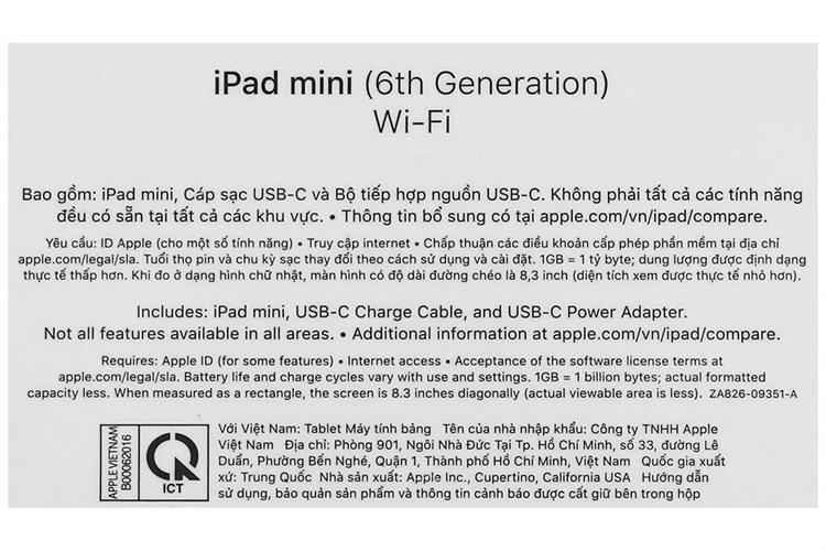 Máy tính bảng iPad mini 6 WiFi 256GB Màu Tím