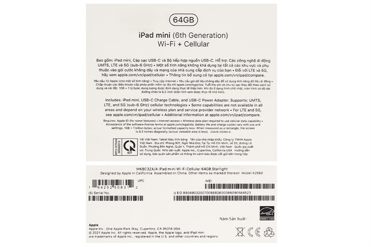 Máy tính bảng iPad mini 6 5G 64GB Màu Trắng