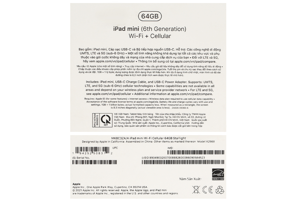 Máy tính bảng iPad mini 6 5G 64GB Màu Trắng