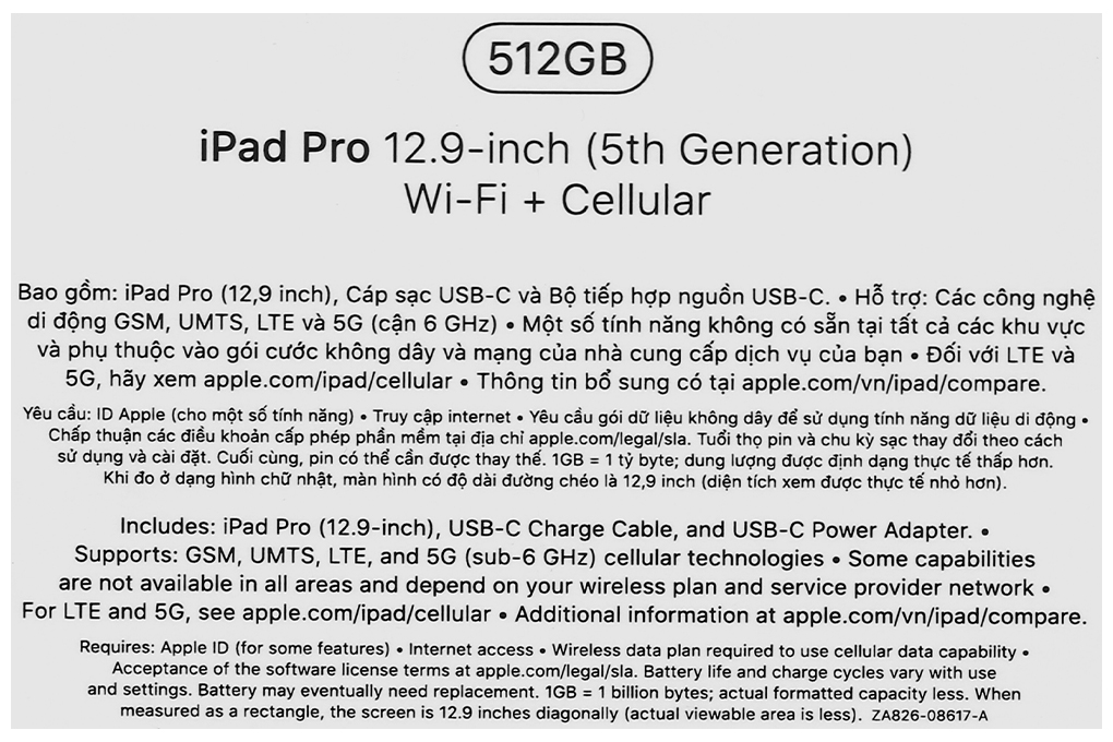 Máy tính bảng iPad Pro M1 12.9 inch WiFi Cellular 512GB (2021) Màu Xám