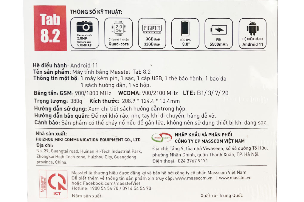 Máy tính bảng Masstel Tab 8.2 Màu Đen