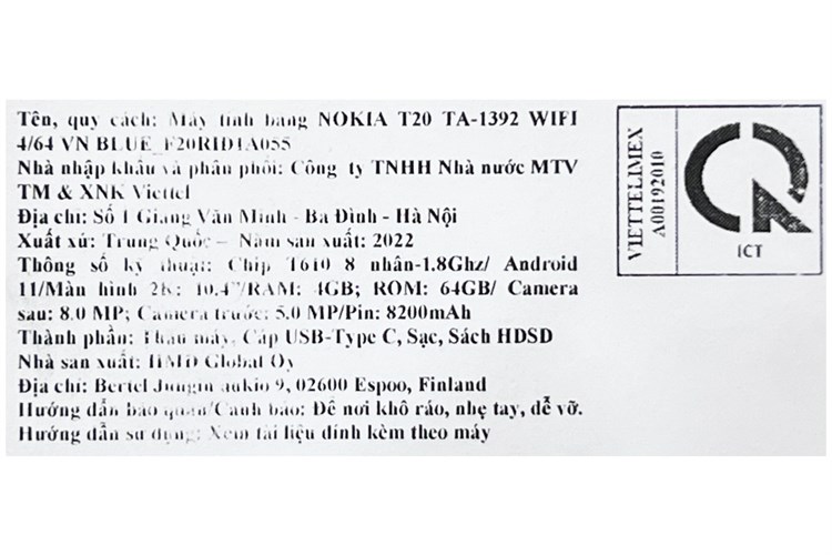 Máy tính bảng Nokia Tab T20 WIFI Màu Xanh Dương