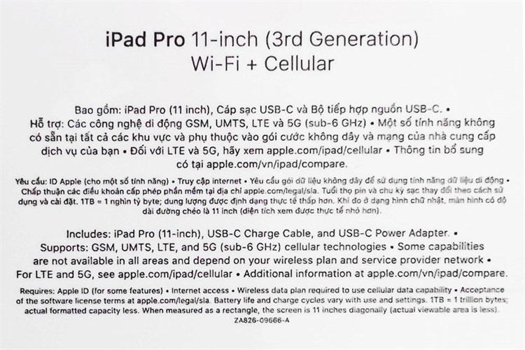 Máy tính bảng iPad Pro M1 11 inch WiFi Cellular 1TB (2021) Màu Bạc