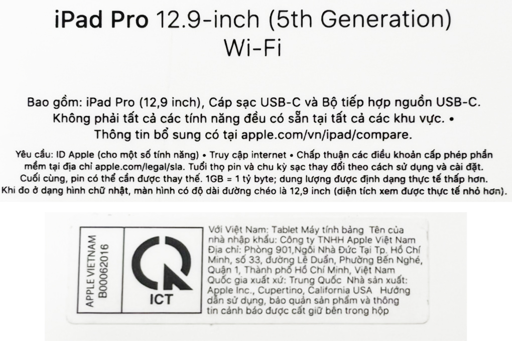 Máy tính bảng iPad Pro M1 12.9 inch WiFi 1TB (2021) Màu Bạc