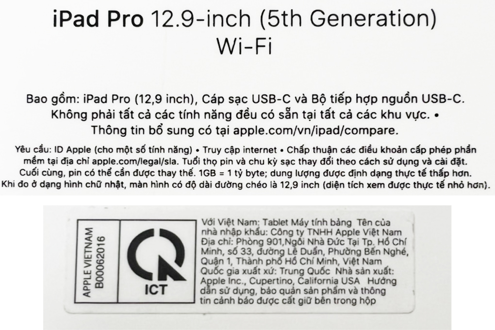 Máy tính bảng iPad Pro M1 12.9 inch WiFi 1TB (2021) Màu Xám