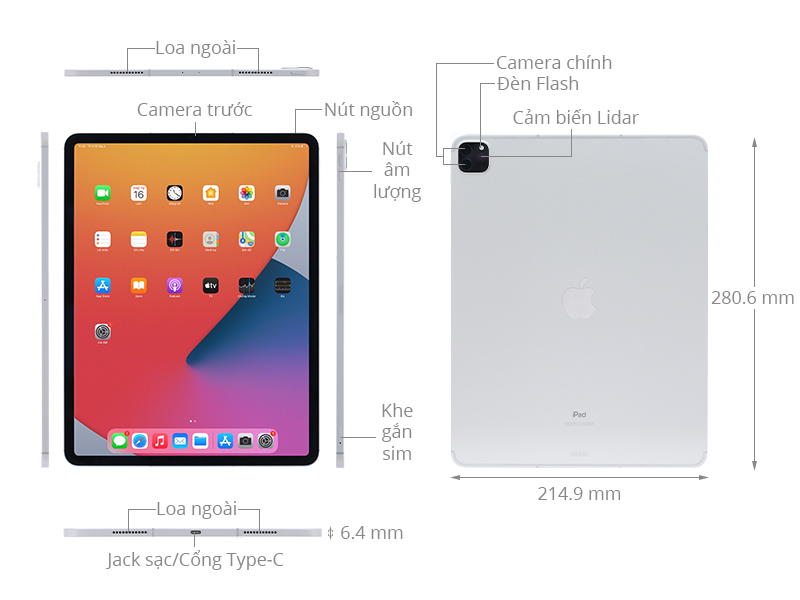 Máy tính bảng iPad Pro M1 12.9 inch WiFi Cellular 1TB (2021)