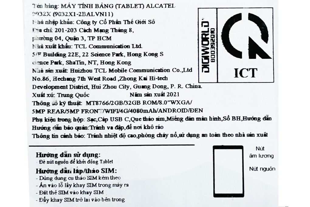 Máy tính bảng Alcatel 3T8 Màu Đen