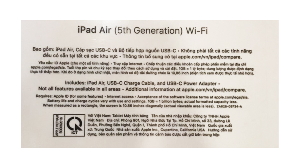 Máy tính bảng iPad Air 5 M1 Wifi 256GB Màu Tím