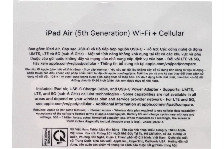 Máy tính bảng iPad Air 5 M1 WiFi Cellular 256GB Màu Xanh Dương