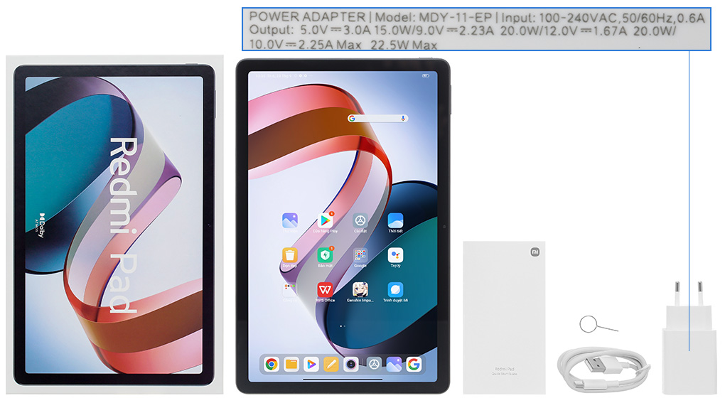 Bộ sản phẩm gồm: Sách hướng dẫn, Hộp máy, Cáp Type C - Type A, Củ sạc nhanh rời đầu Type A