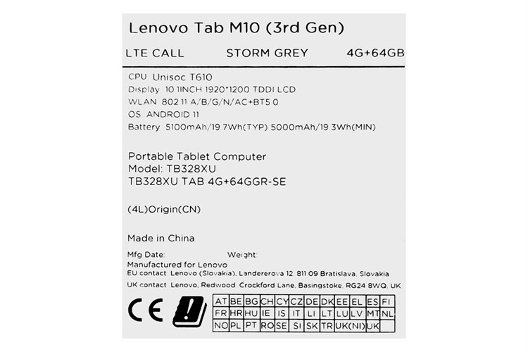 Máy tính bảng Lenovo Tab M10 (Gen 3) 4GB/64GB Màu Xám