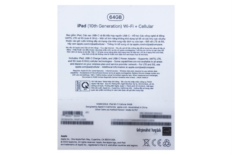 Máy tính bảng iPad 10 5G 64GB Màu Xanh Dương