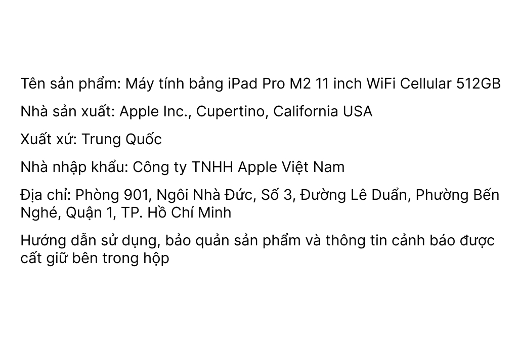 Máy tính bảng iPad Pro M2 11 inch WiFi Cellular 512GB Màu Bạc