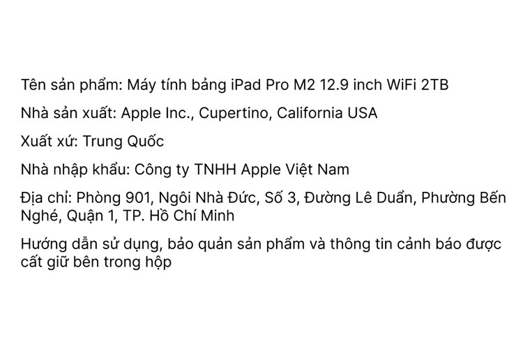 Máy tính bảng iPad Pro M2 12.9 inch WiFi 2TB Màu Bạc