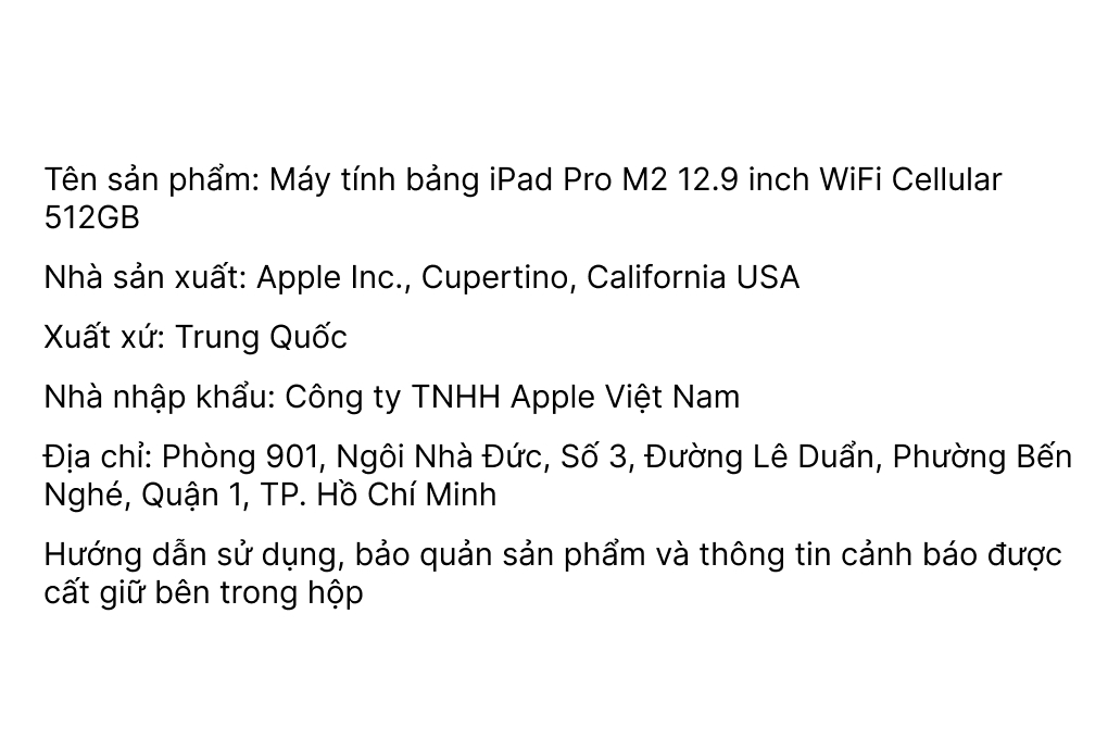 Máy tính bảng iPad Pro M2 12.9 inch WiFi Cellular 512GB Màu Xám