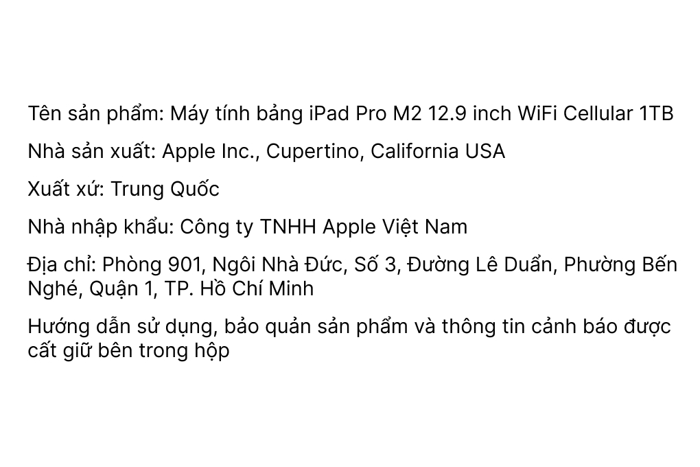 Máy tính bảng iPad Pro M2 12.9 inch WiFi Cellular 1TB Màu Bạc