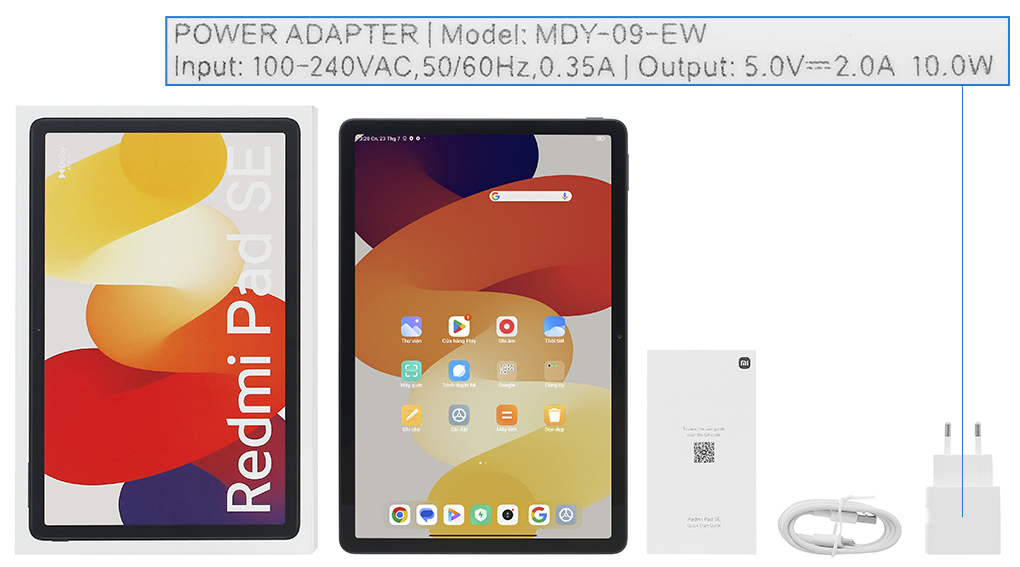 Bộ sản phẩm gồm: Sách hướng dẫn, Hộp máy, Cáp Type C - Type A, Củ sạc rời đầu Type A