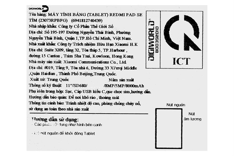 Máy tính bảng Xiaomi Redmi Pad SE WiFi 6GB/128GB Màu Tím