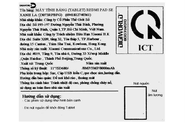 Máy tính bảng Xiaomi Redmi Pad SE WiFi 8GB/256GB Màu Xanh lá