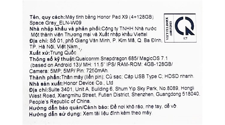 Máy tính bảng HONOR Pad X9 WiFi 4GB/128GB Màu Xám