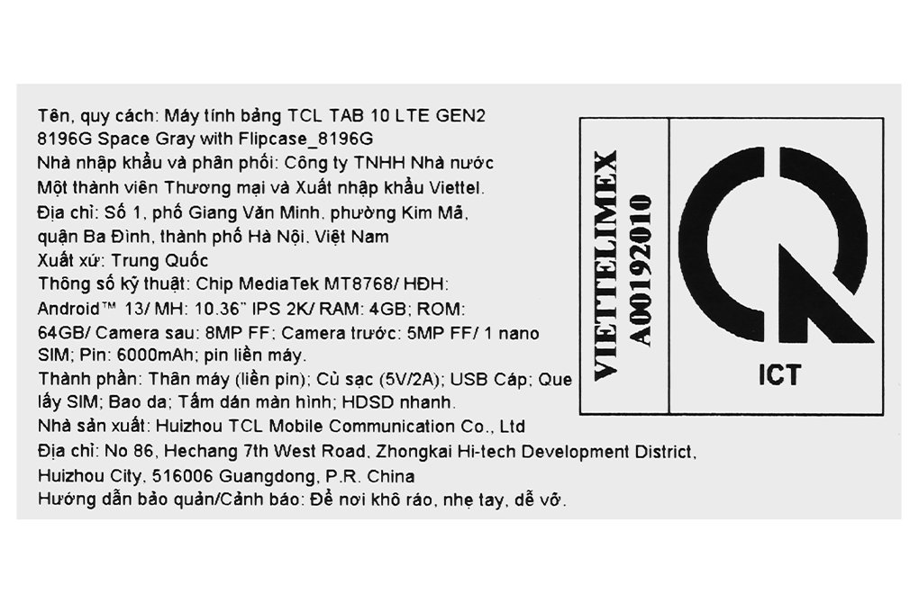 Máy tính bảng TCL Tab 10 Gen 2 4G 4GB/64GB - 12