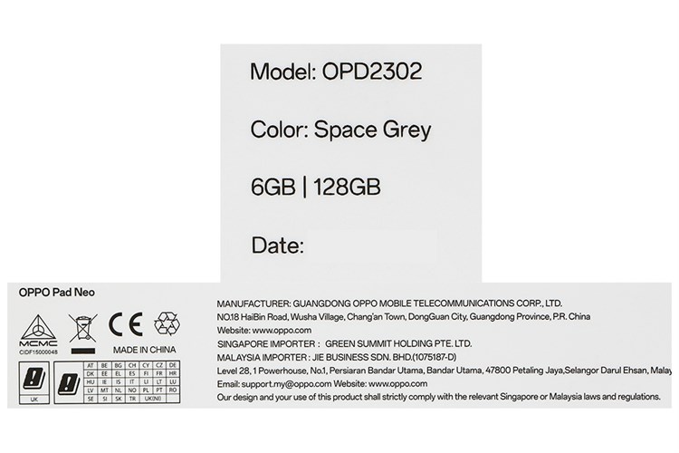 Máy tính bảng OPPO Pad Neo WiFi 6GB/128GB Màu Xám