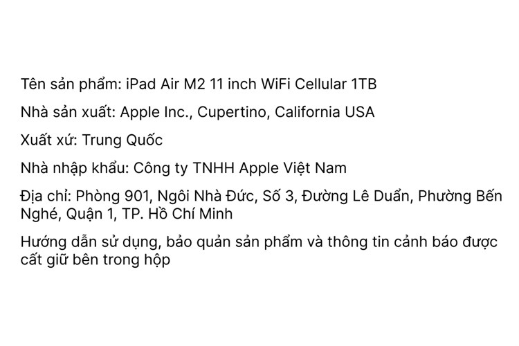 Máy tính bảng iPad Air 6 M2 11 inch 5G 1TB Màu Trắng Starlight