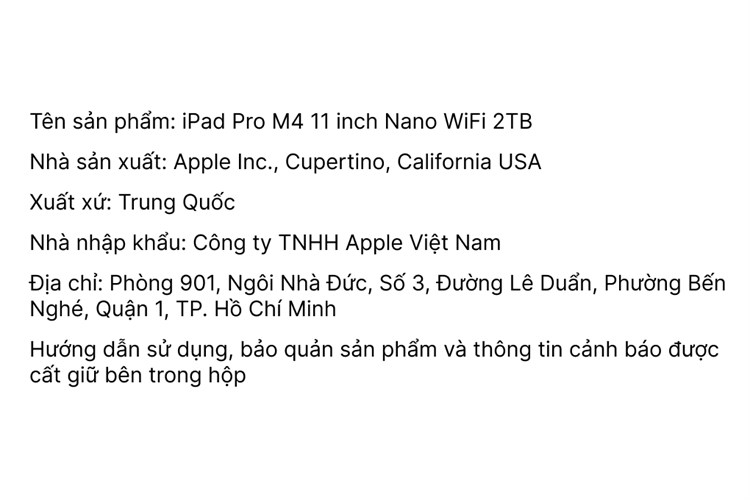 Máy tính bảng iPad Pro M4 11 inch Nano WiFi 2TB Màu Bạc