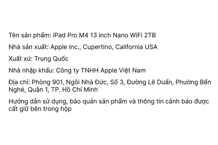 Máy tính bảng iPad Pro M4 13 inch Nano WiFi 2TB Màu Bạc