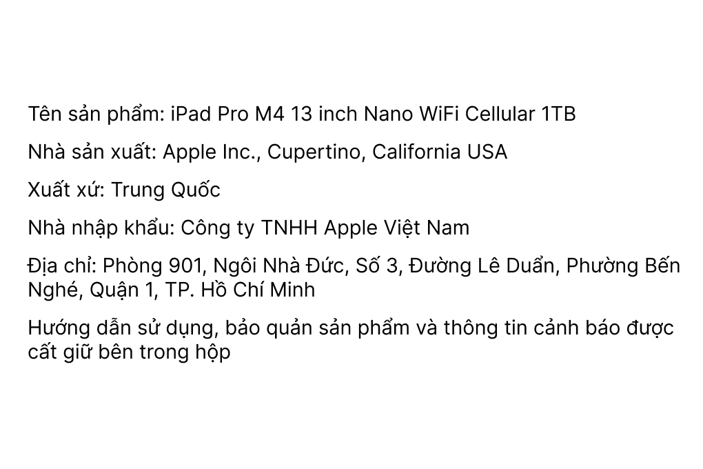 Máy tính bảng iPad Pro M4 13 inch Nano 5G 1TB Màu Bạc