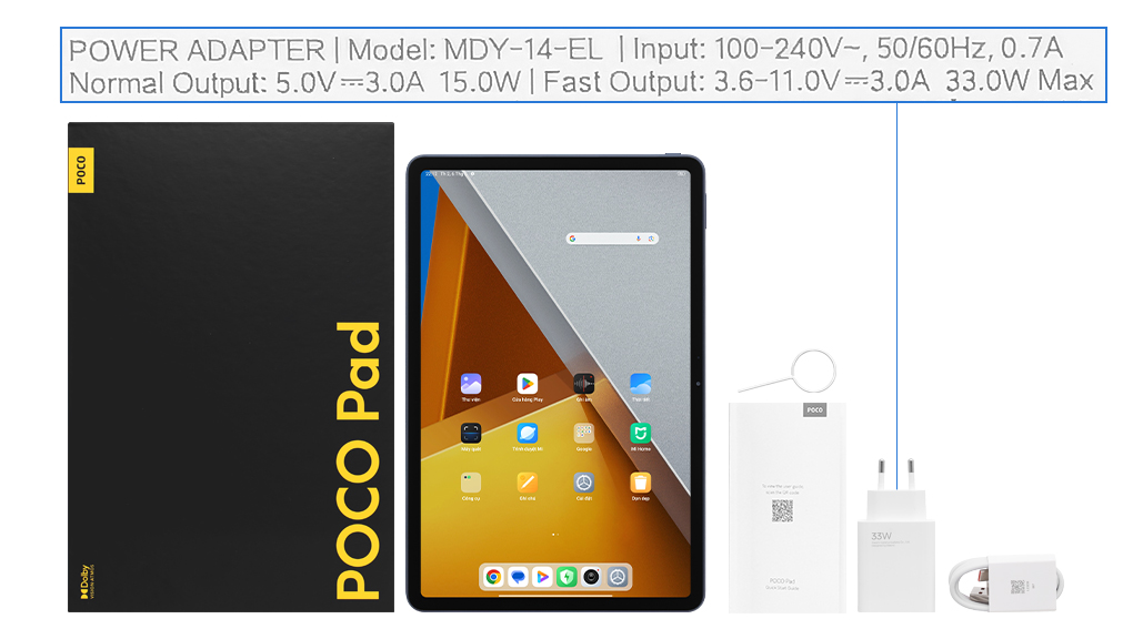 Bộ sản phẩm gồm: Sách hướng dẫn, Hộp máy, Cáp Type C - Type A, Củ sạc nhanh rời đầu Type A