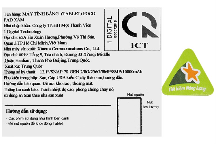 Máy tính bảng Xiaomi POCO Pad WiFi 8GB/256GB Màu Xám