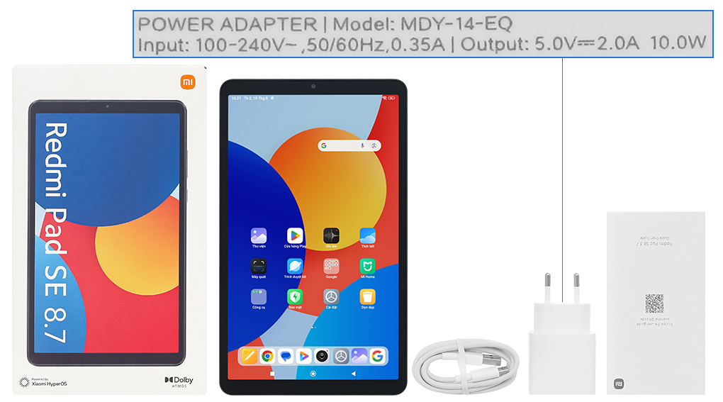 Bộ sản phẩm gồm: Sách hướng dẫn, Hộp máy, Cáp Type C - Type A, Củ sạc rời đầu Type A