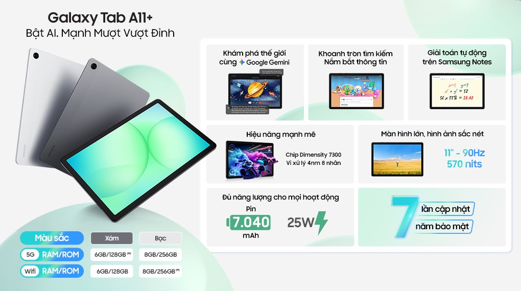 Máy tính bảng Samsung Galaxy Tab A11+ WiFi 8GB/256GB